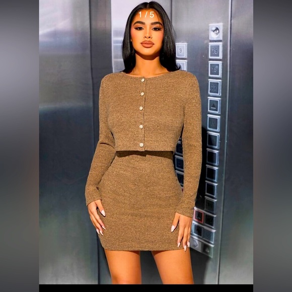Button Front Crop Top & Bodycon Dress sz M - Picture 1 of 8